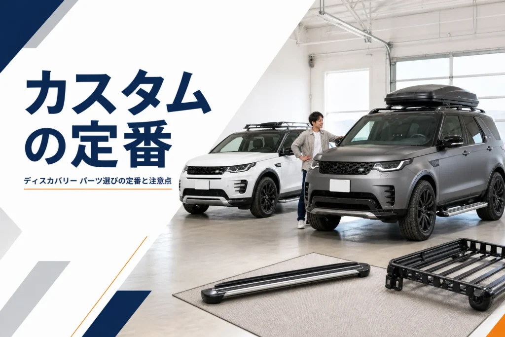 サイドステップとルーフボックスを付けた大小2台のSUV