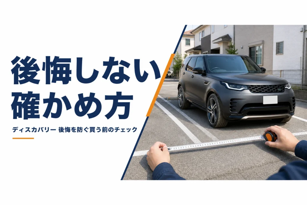 大型SUVを停める前に駐車場の幅をメジャーで測っている様子