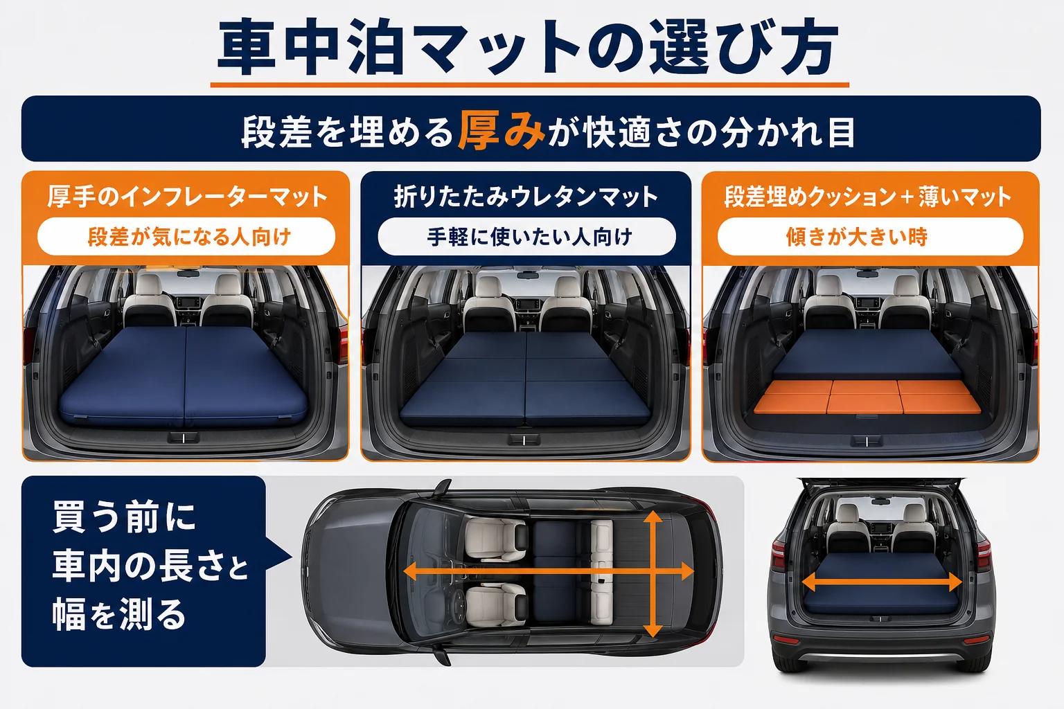 車中泊マットの種類と向いている人の比較